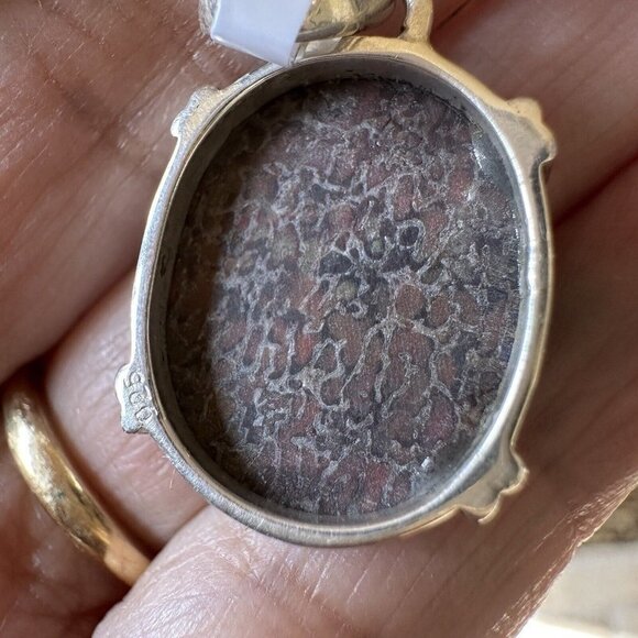 Pendant 1.2" Dinosaur Bone Gem Agatized Oval‎ 925 Sterling Silver 5.3g NWT - Picture 2 of 5